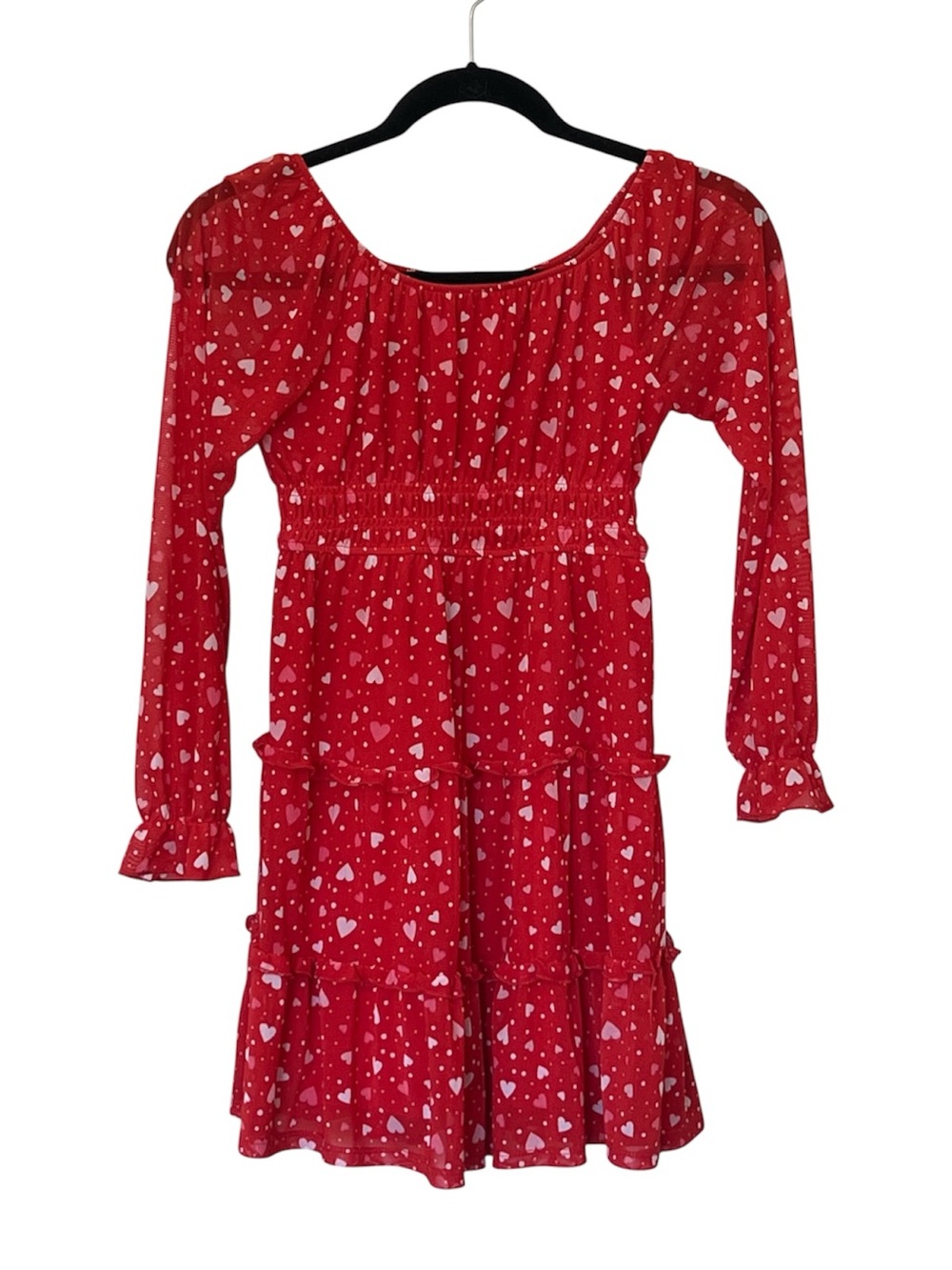 Trixxi Girl Red Heart Print Ruffle Tier Dress
